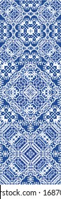 Portuguese vintage azulejo tiles. Set of vector seamless patterns. Geometric design. Blue antique backgrounds for pillows, print, wallpaper, web backdrop, towels, surface texture.