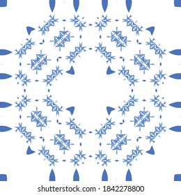 Portuguese vintage azulejo tiles. Set of vector seamless patterns. Creative design. Blue antique backgrounds for pillows, print, wallpaper, web backdrop, towels, surface texture.