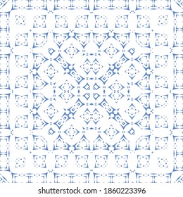 Portuguese vintage azulejo tiles. Set of vector seamless patterns. Creative design. Blue antique backgrounds for pillows, print, wallpaper, web backdrop, towels, surface texture.