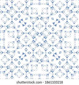 Portuguese vintage azulejo tiles. Set of vector seamless patterns. Creative design. Blue antique backgrounds for pillows, print, wallpaper, web backdrop, towels, surface texture.