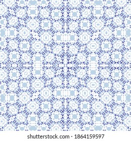 Portuguese vintage azulejo tiles. Set of vector seamless patterns. Creative design. Blue antique backgrounds for pillows, print, wallpaper, web backdrop, towels, surface texture.