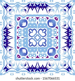 Portuguese vintage azulejo tiles. Stylish design. Vector seamless pattern illustration. Blue antique background for pillows, print, wallpaper, web backdrop, towels, surface texture.