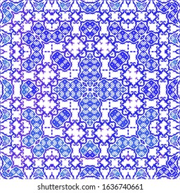 Portuguese vintage azulejo tiles. Stylish design. Vector seamless pattern texture. Blue antique background for pillows, print, wallpaper, web backdrop, towels, surface texture.