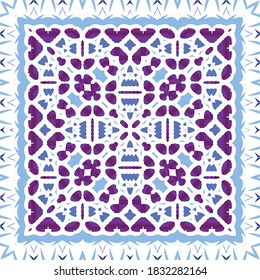 Portuguese vintage azulejo tiles. Stylish design. Vector seamless pattern illustration. Blue antique background for pillows, print, wallpaper, web backdrop, towels, surface texture.