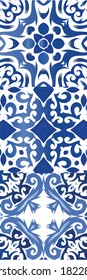 Portuguese vintage azulejo tiles. Universal design. Set of vector seamless patterns. Blue antique backgrounds for pillows, print, wallpaper, web backdrop, towels, surface texture.