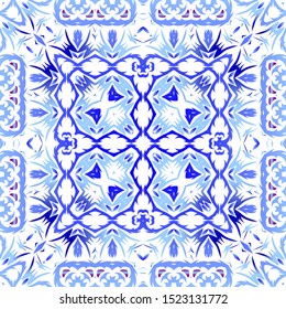 Portuguese vintage azulejo tiles. Vector seamless pattern collage. Modern design.  
