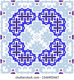Portuguese vintage azulejo tiles. Vector seamless pattern frame. Minimal design. Blue antique background for pillows, print, wallpaper, web backdrop, towels, surface texture.