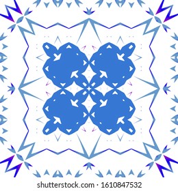 Portuguese vintage azulejo tiles. Vector seamless pattern poster. Graphic design. Blue antique background for pillows, print, wallpaper, web backdrop, towels, surface texture.