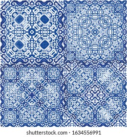 Portuguese vintage azulejo tiles. Vector seamless pattern frame. Geometric design. antique background for pillows, print, wallpaper, web backdrop, towels, surface texture.