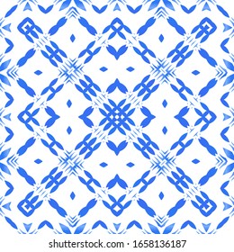 Portuguese vintage azulejo tiles. Vector seamless pattern illustration. Graphic design. Blue antique background for pillows, print, wallpaper, web backdrop, towels, surface texture.