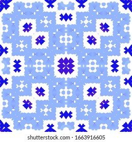 Portuguese vintage azulejo tiles. Vector seamless pattern frame. Minimal design. Blue antique background for pillows, print, wallpaper, web backdrop, towels, surface texture.
