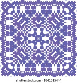 Portuguese vintage azulejo tiles. Vector seamless pattern frame. Minimal design. Blue antique background for pillows, print, wallpaper, web backdrop, towels, surface texture.