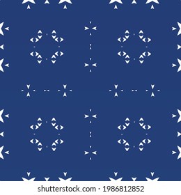 Portuguese vintage azulejo tiles. Vector seamless pattern trellis. Modern design. Blue antique background for pillows, print, wallpaper, web backdrop, towels, surface texture.
