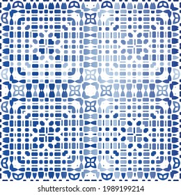 Portuguese vintage azulejo tiles. Vector seamless pattern elements. Colored design. Blue antique background for pillows, print, wallpaper, web backdrop, towels, surface texture.