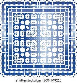 Portuguese vintage azulejo tiles. Vector seamless pattern elements. Colored design. Blue antique background for pillows, print, wallpaper, web backdrop, towels, surface texture.