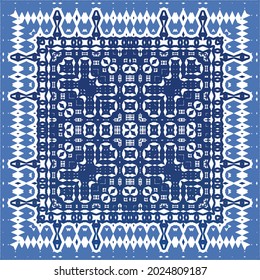 Portuguese vintage azulejo tiles. Vector seamless pattern theme. Hand drawn design. Blue antique background for pillows, print, wallpaper, web backdrop, towels, surface texture.