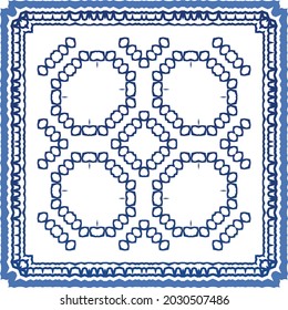 Portuguese vintage azulejo tiles. Vector seamless pattern theme. Hand drawn design. Blue antique background for pillows, print, wallpaper, web backdrop, towels, surface texture.