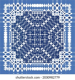 Portuguese vintage azulejo tiles. Vector seamless pattern theme. Hand drawn design. Blue antique background for pillows, print, wallpaper, web backdrop, towels, surface texture.