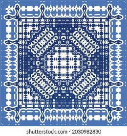 Portuguese vintage azulejo tiles. Vector seamless pattern theme. Hand drawn design. Blue antique background for pillows, print, wallpaper, web backdrop, towels, surface texture.