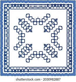 Portuguese vintage azulejo tiles. Vector seamless pattern theme. Hand drawn design. Blue antique background for pillows, print, wallpaper, web backdrop, towels, surface texture.