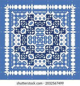 Portuguese vintage azulejo tiles. Vector seamless pattern theme. Hand drawn design. Blue antique background for pillows, print, wallpaper, web backdrop, towels, surface texture.