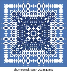 Portuguese vintage azulejo tiles. Vector seamless pattern theme. Hand drawn design. Blue antique background for pillows, print, wallpaper, web backdrop, towels, surface texture.