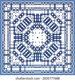 Portuguese vintage azulejo tiles. Vector seamless pattern theme. Hand drawn design. Blue antique background for pillows, print, wallpaper, web backdrop, towels, surface texture.