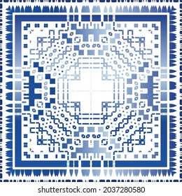 Portuguese vintage azulejo tiles. Vector seamless pattern elements. Colored design. Blue antique background for pillows, print, wallpaper, web backdrop, towels, surface texture.