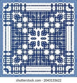 Portuguese vintage azulejo tiles. Vector seamless pattern theme. Hand drawn design. Blue antique background for pillows, print, wallpaper, web backdrop, towels, surface texture.