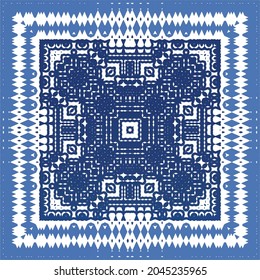 Portuguese vintage azulejo tiles. Vector seamless pattern theme. Hand drawn design. Blue antique background for pillows, print, wallpaper, web backdrop, towels, surface texture.