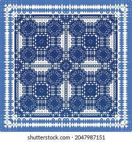 Portuguese vintage azulejo tiles. Vector seamless pattern theme. Hand drawn design. Blue antique background for pillows, print, wallpaper, web backdrop, towels, surface texture.