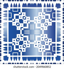 Portuguese vintage azulejo tiles. Vector seamless pattern elements. Colored design. Blue antique background for pillows, print, wallpaper, web backdrop, towels, surface texture.