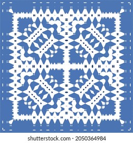 Portuguese vintage azulejo tiles. Vector seamless pattern theme. Hand drawn design. Blue antique background for pillows, print, wallpaper, web backdrop, towels, surface texture.