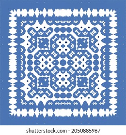 Portuguese vintage azulejo tiles. Vector seamless pattern theme. Hand drawn design. Blue antique background for pillows, print, wallpaper, web backdrop, towels, surface texture.