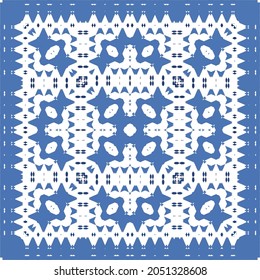 Portuguese vintage azulejo tiles. Vector seamless pattern theme. Hand drawn design. Blue antique background for pillows, print, wallpaper, web backdrop, towels, surface texture.