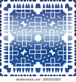 Portuguese vintage azulejo tiles. Vector seamless pattern elements. Colored design. Blue antique background for pillows, print, wallpaper, web backdrop, towels, surface texture.