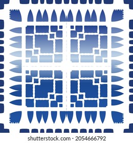 Portuguese vintage azulejo tiles. Vector seamless pattern elements. Colored design. Blue antique background for pillows, print, wallpaper, web backdrop, towels, surface texture.