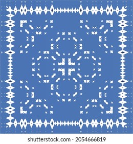 Portuguese vintage azulejo tiles. Vector seamless pattern theme. Hand drawn design. Blue antique background for pillows, print, wallpaper, web backdrop, towels, surface texture.