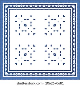 Portuguese vintage azulejo tiles. Vector seamless pattern theme. Hand drawn design. Blue antique background for pillows, print, wallpaper, web backdrop, towels, surface texture.
