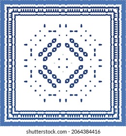 Portuguese vintage azulejo tiles. Vector seamless pattern theme. Hand drawn design. Blue antique background for pillows, print, wallpaper, web backdrop, towels, surface texture.