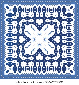 Portuguese vintage azulejo tiles. Vector seamless pattern theme. Hand drawn design. Blue antique background for pillows, print, wallpaper, web backdrop, towels, surface texture.