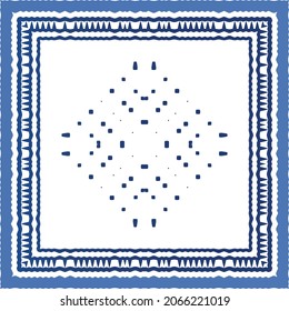 Portuguese vintage azulejo tiles. Vector seamless pattern theme. Hand drawn design. Blue antique background for pillows, print, wallpaper, web backdrop, towels, surface texture.