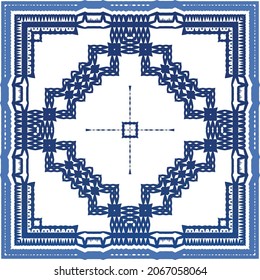 Portuguese vintage azulejo tiles. Vector seamless pattern theme. Hand drawn design. Blue antique background for pillows, print, wallpaper, web backdrop, towels, surface texture.