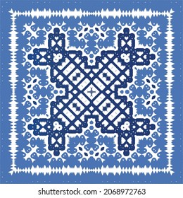 Portuguese vintage azulejo tiles. Vector seamless pattern theme. Hand drawn design. Blue antique background for pillows, print, wallpaper, web backdrop, towels, surface texture.