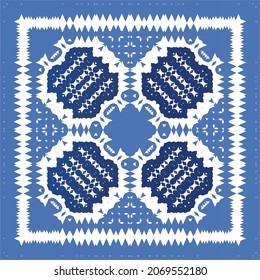 Portuguese vintage azulejo tiles. Vector seamless pattern theme. Hand drawn design. Blue antique background for pillows, print, wallpaper, web backdrop, towels, surface texture.