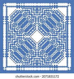 Portuguese vintage azulejo tiles. Vector seamless pattern theme. Hand drawn design. Blue antique background for pillows, print, wallpaper, web backdrop, towels, surface texture.