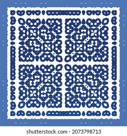 Portuguese vintage azulejo tiles. Vector seamless pattern theme. Hand drawn design. Blue antique background for pillows, print, wallpaper, web backdrop, towels, surface texture.