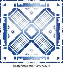 Portuguese vintage azulejo tiles. Vector seamless pattern elements. Colored design. Blue antique background for pillows, print, wallpaper, web backdrop, towels, surface texture.