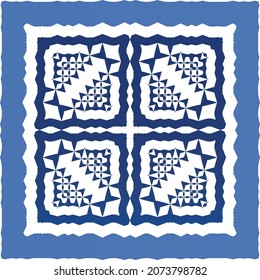 Portuguese vintage azulejo tiles. Vector seamless pattern theme. Hand drawn design. Blue antique background for pillows, print, wallpaper, web backdrop, towels, surface texture.