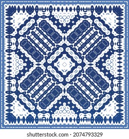 Portuguese vintage azulejo tiles. Vector seamless pattern theme. Hand drawn design. Blue antique background for pillows, print, wallpaper, web backdrop, towels, surface texture.